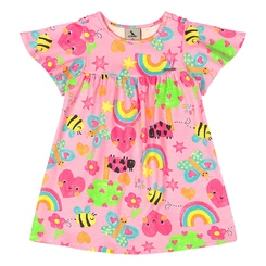 Vestido Manga Curta em Cotton Estampa Abstrata - Rosa