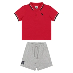 Conjunto Camisa Polo Piquet e Bermuda em Sarja - Vermelho