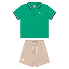 Conjunto Camisa Polo Piquet e Bermuda em Sarja - Verde