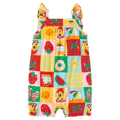 Macaquinho Manga Curta em Cotton Estampa Abstrata - Vermelho