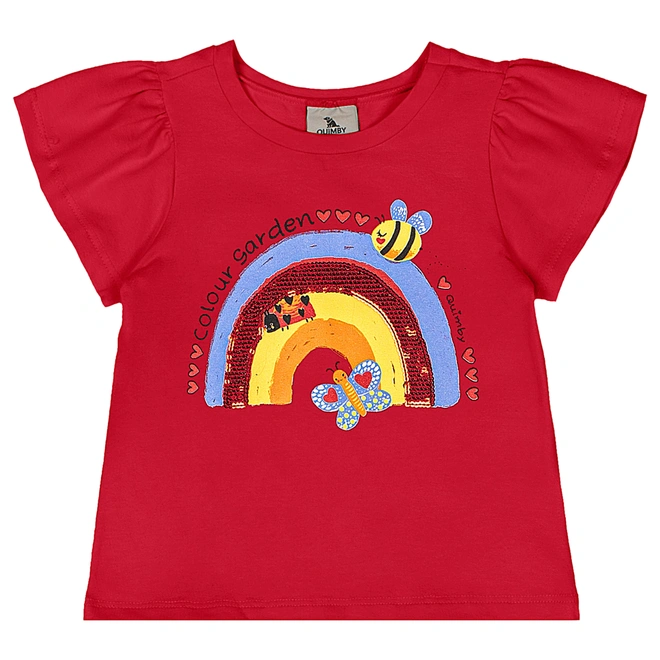 Conjunto Blusa Manga Curta e Bermuda em Cotton Arco-Iris - Vermelho