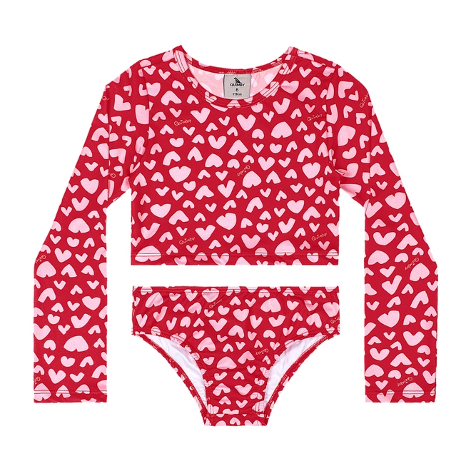 Biquíni em Malha Poliester Estampa Abstrata - Vermelho