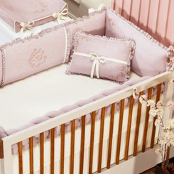 Kit de Berço Little Bird - 8 peças - Linho e Percal 100% Algodão