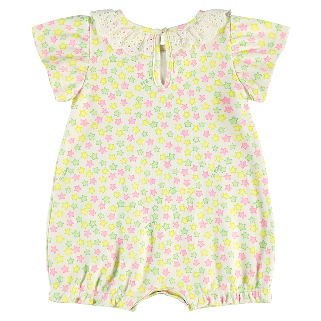 Macaquinho Manga Curta em Suedine Estampa de Estrelas - Amarelo