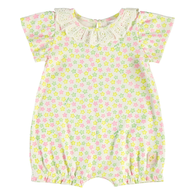 Macaquinho Manga Curta em Suedine Estampa de Estrelas - Amarelo