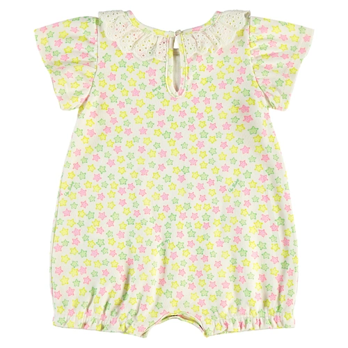 Macaquinho Manga Curta em Suedine Estampa de Estrelas - Amarelo