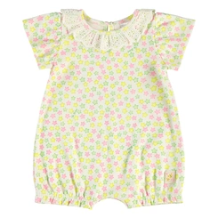 Macaquinho Manga Curta em Suedine Estampa de Estrelas - Amarelo