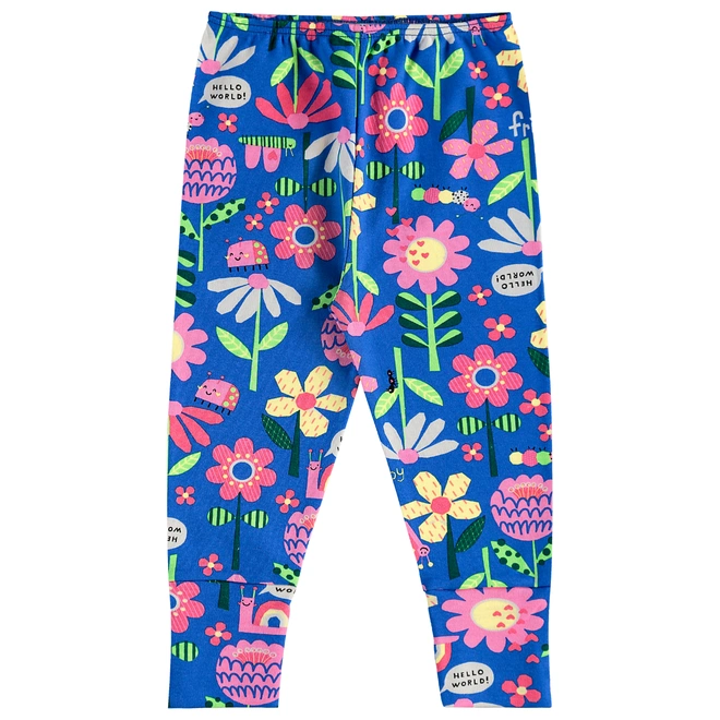 Calça Em Suedine Floral - Azul