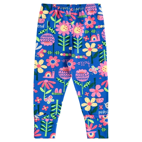 Calça Em Suedine Floral - Azul