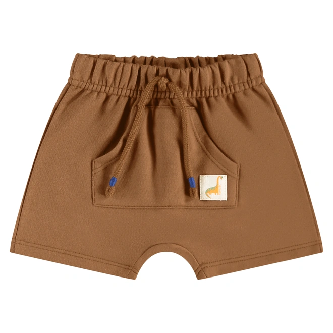 Conjunto Camisa Meia Manga em malha e Bermuda em Moletom Dinossauro - Bege