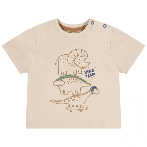 Conjunto Camisa Meia Manga em malha e Bermuda em Moletom Dinossauro - Bege