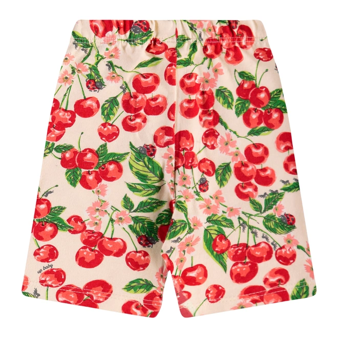 Conjunto Blusa em Meia Malha e Bermuda em Cotton Estampa Cereja - Natural
