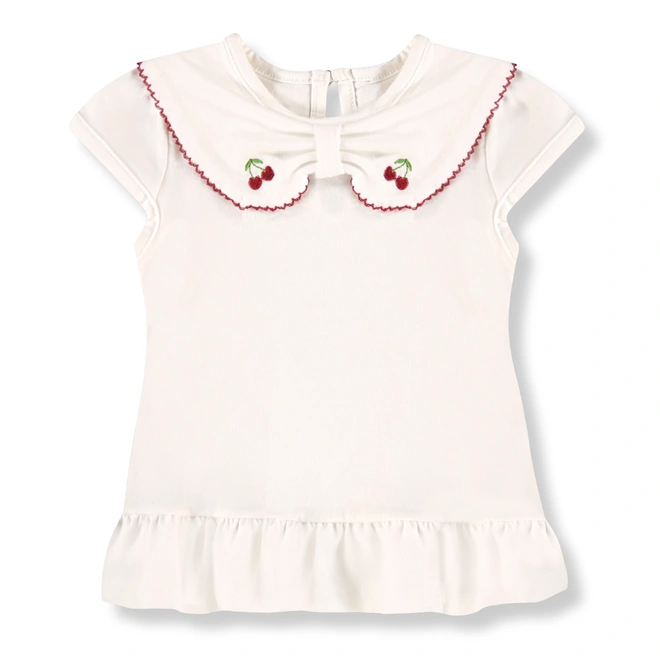 Conjunto Blusa em Meia Malha e Bermuda em Cotton Estampa Cereja - Natural