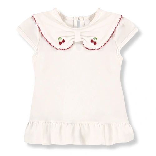 Conjunto Blusa em Meia Malha e Bermuda em Cotton Estampa Cereja - Natural