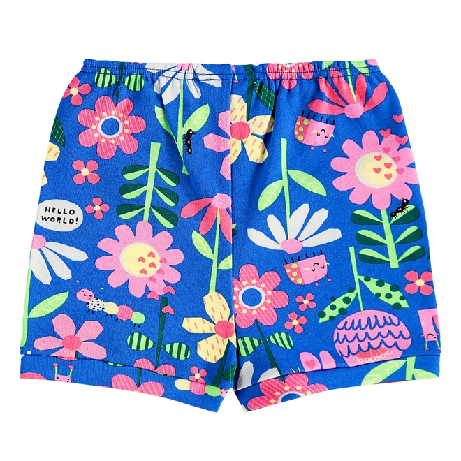 Short em Suedine Floral - Azul