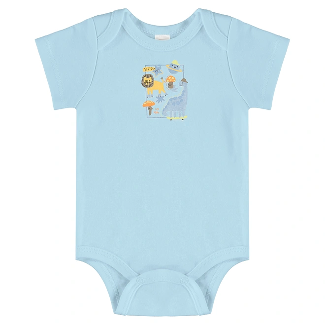 Body Manga Curta em Suedine - Azul Delicado