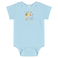 Body Manga Curta em Suedine - Azul Delicado