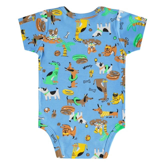 Body Manga Curta em Suedine Estampa Bichinhos - Azul