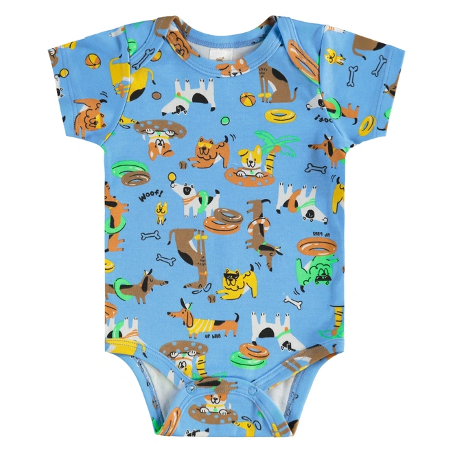 Body Manga Curta em Suedine Estampa Bichinhos - Azul