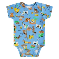 Body Manga Curta em Suedine Estampa Bichinhos - Azul