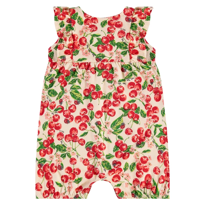 Macaquinho Manga Curta em Cotton Estampa Cereja - Natural