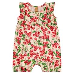 Macaquinho Manga Curta em Cotton Estampa Cereja - Natural