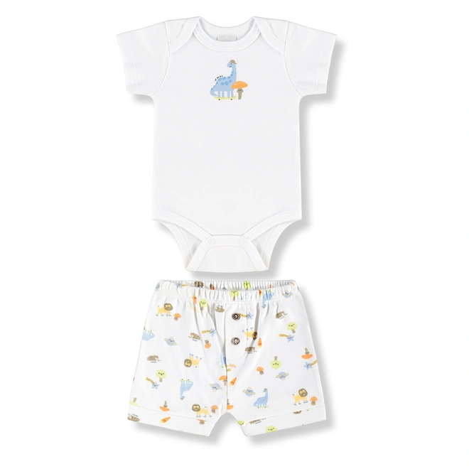Conjunto Body e Short em Suedine Estampa Bichinhos - Branco Especial