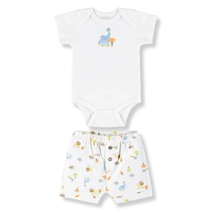 Conjunto Body e Short em Suedine Estampa Bichinhos - Branco Especial