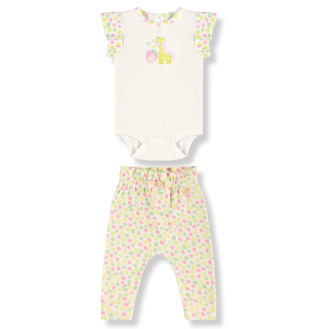 Conjunto Body e Calça em Suedine Estampa de Estrelas - Natural