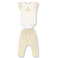 Conjunto Body e Calça em Suedine Estampa de Estrelas - Natural