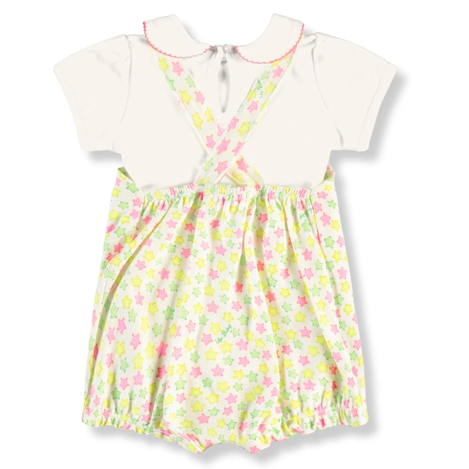 Conjunto Body com Jardineira em Suedine Estampa de Estrelas - Natural