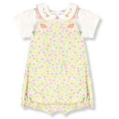 Conjunto Body com Jardineira em Suedine Estampa de Estrelas - Natural