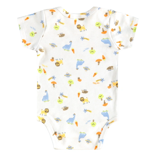Body Manga Curta em Suedine Estampa Bichinhos - Branco