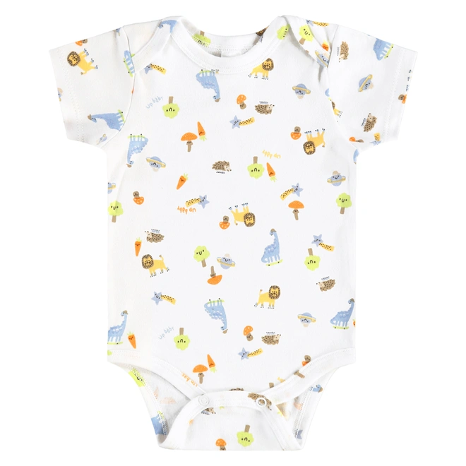 Body Manga Curta em Suedine Estampa Bichinhos - Branco