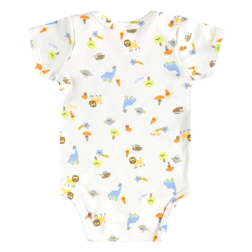 Body Manga Curta em Suedine Estampa Bichinhos - Branco
