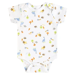 Body Manga Curta em Suedine Estampa Bichinhos - Branco