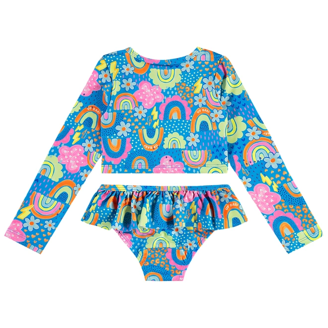 Biquíni em Malha com Proteção Solar UV Arco-Íris - Azul