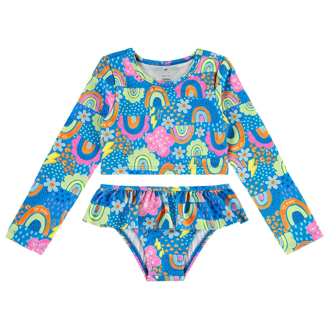 Biquíni em Malha com Proteção Solar UV Arco-Íris - Azul