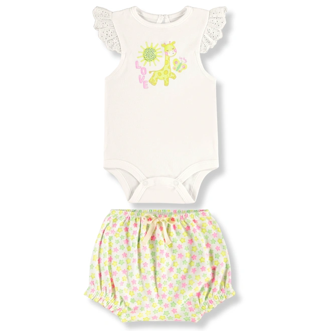 Conjunto Body e Short em Suedine Girafa e Estrelas - Natural