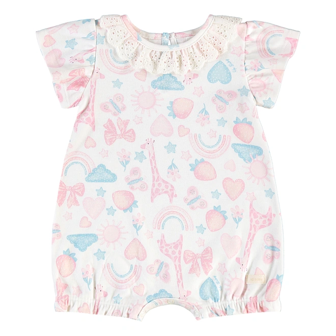 Macaquinho Manga Curta em Suedine Estampa Abstrata - Branco