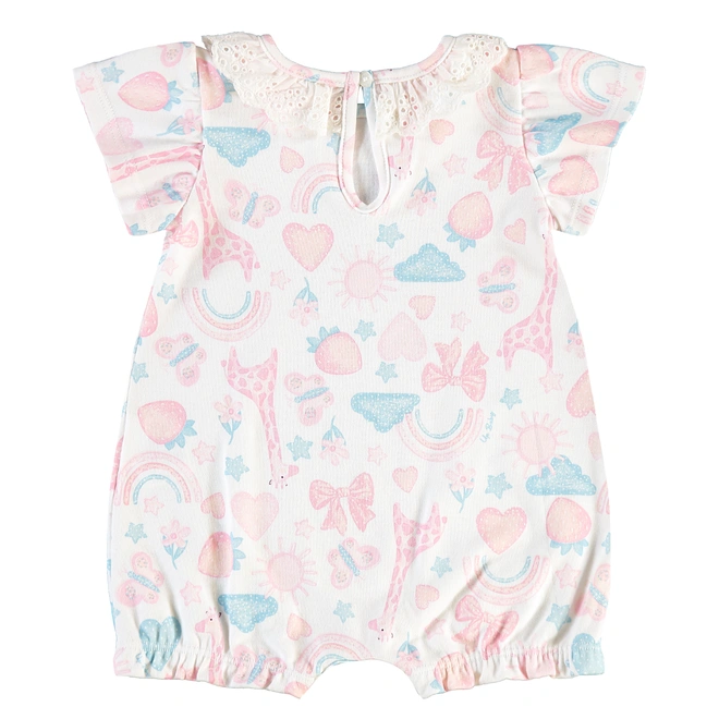 Macaquinho Manga Curta em Suedine Estampa Abstrata - Branco