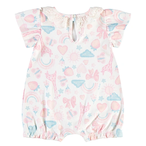 Macaquinho Manga Curta em Suedine Estampa Abstrata - Branco