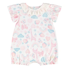 Macaquinho Manga Curta em Suedine Estampa Abstrata - Branco