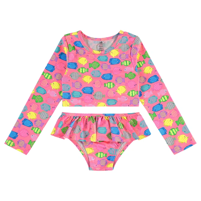 Biquíni em Malha com Proteção Solar UV Peixinhos - Rosa