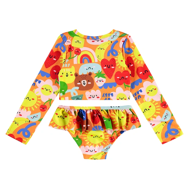 Biquíni em Malha com Proteção Solar UV Abstrato - Laranja