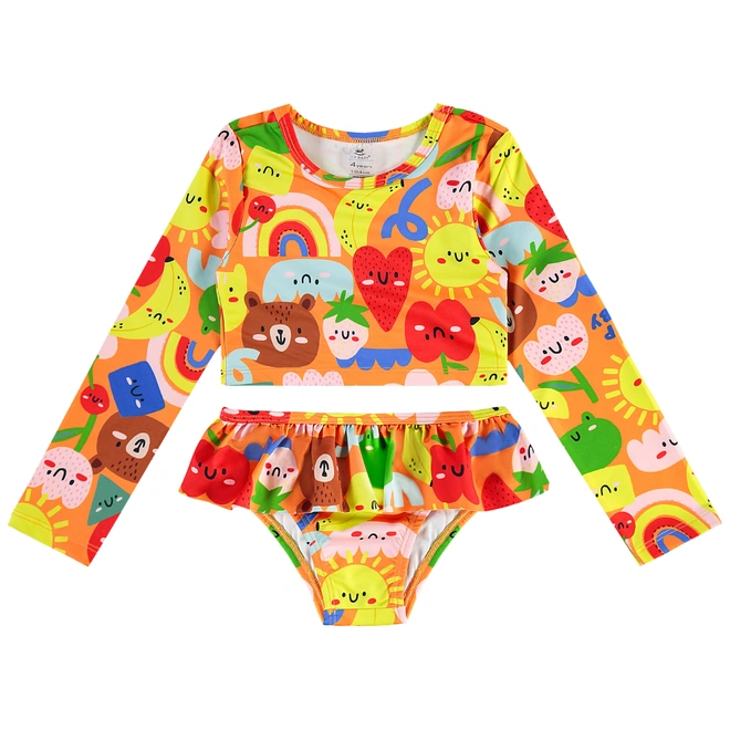 Biquíni em Malha com Proteção Solar UV Abstrato - Laranja