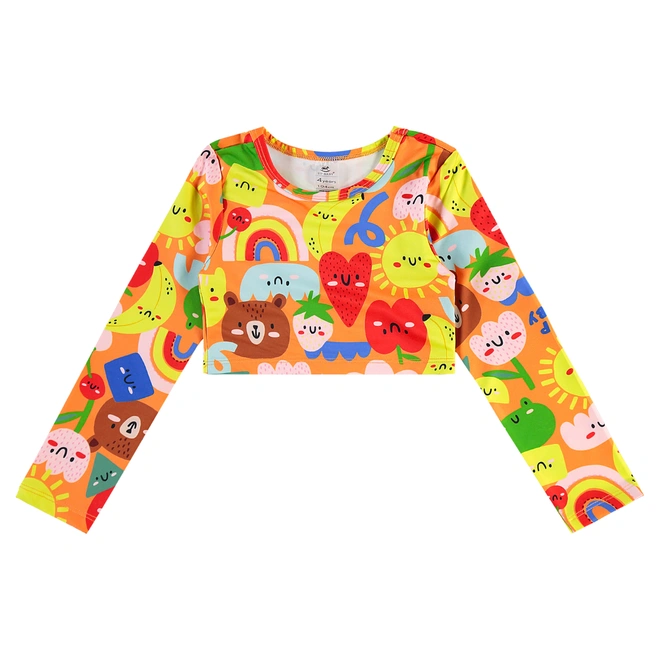 Biquíni em Malha com Proteção Solar UV Abstrato - Laranja