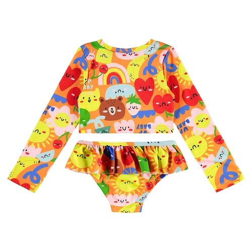 Biquíni em Malha com Proteção Solar UV Abstrato - Laranja