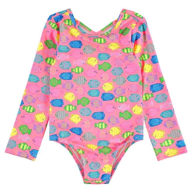 Maiô em Malha com Proteção Solar UV Peixinhos - Rosa