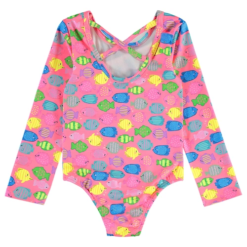 Maiô em Malha com Proteção Solar UV Peixinhos - Rosa